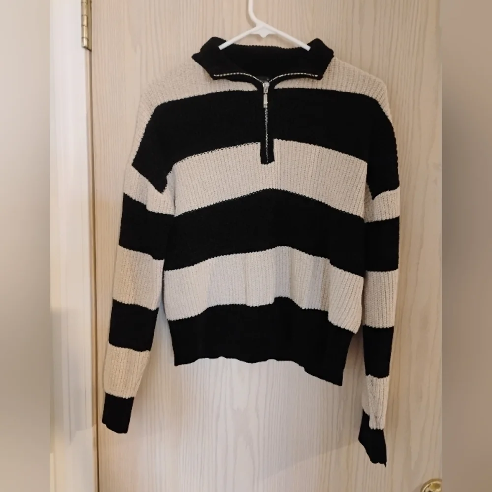 Striped Black and Cream Women's Or Girl's Sweater - Picture 1 of 5